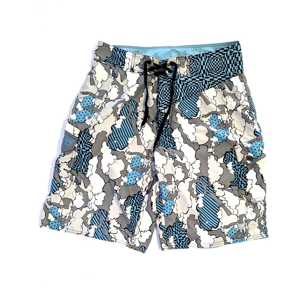 Empyre Mens Board Shorts Blue Grey Snow Camo Print Cargo Swim Trunks Size 34